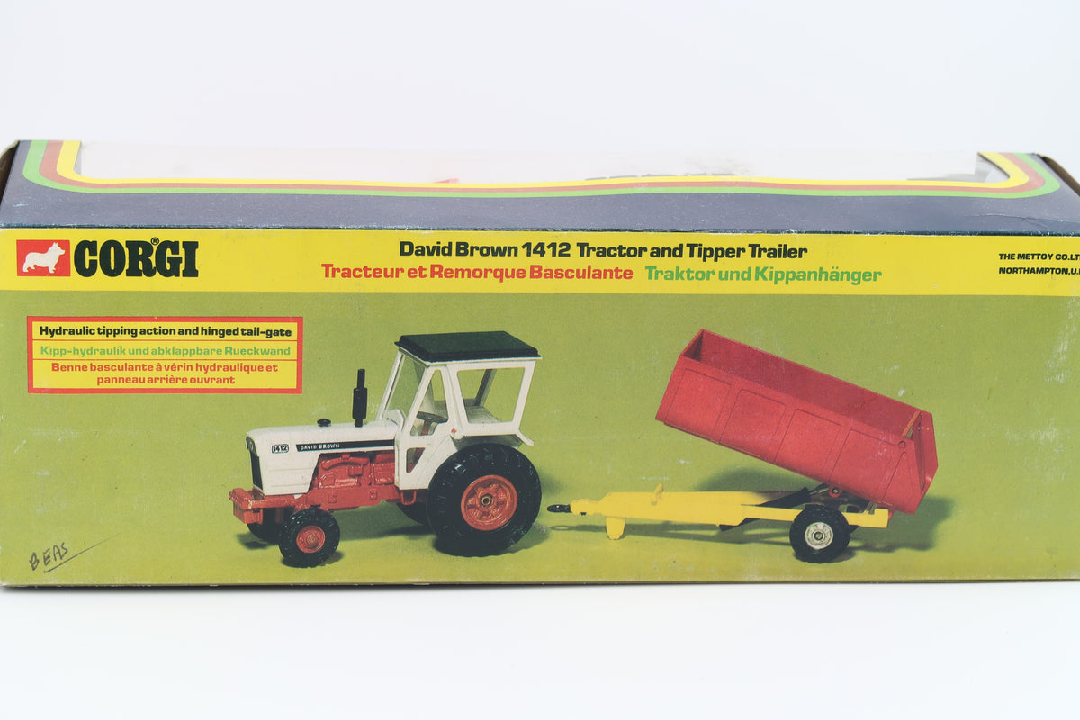 DINKY TOYS 34 - DAVID BROWN 1412 TRACTOR & TIPPER TRAILER - 1:36 - 1976 - OVP