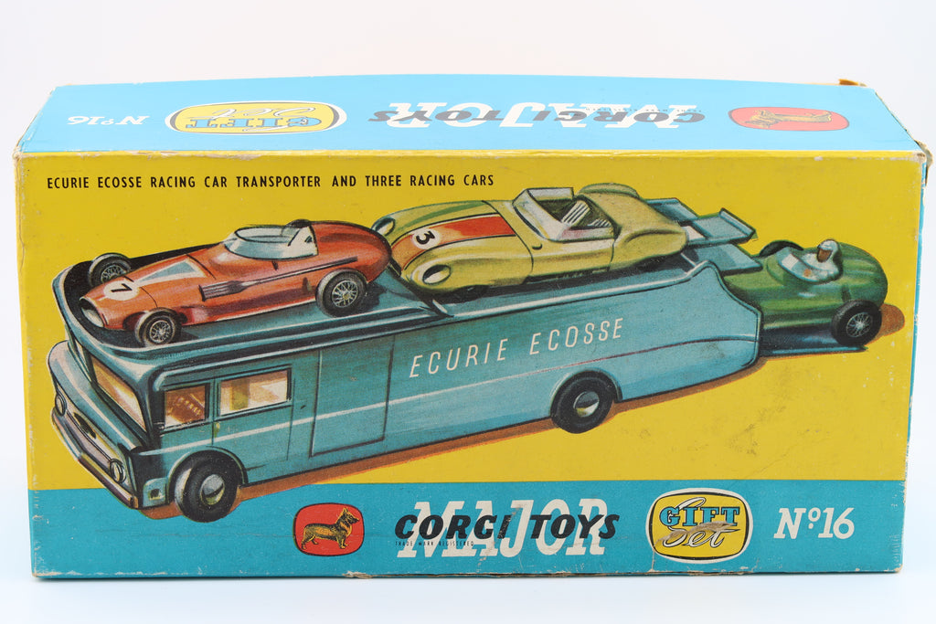 CORGI TOYS GIFT SET 16 - ECURIE ECOSSE RACING CAR TRANSPORTER & 3 RACING CARS - 1:43 - OVP