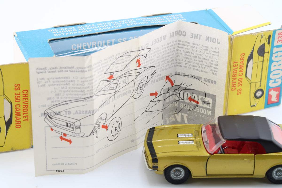CORGI TOYS 338 - CHEVROLET CAMARO SS - GOLDEN JACKS - 1:43 - OVP - LEAFLET