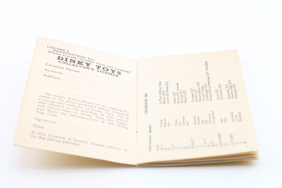 DINKY TOYS - COLLECTOR´S LICENSE - 1961