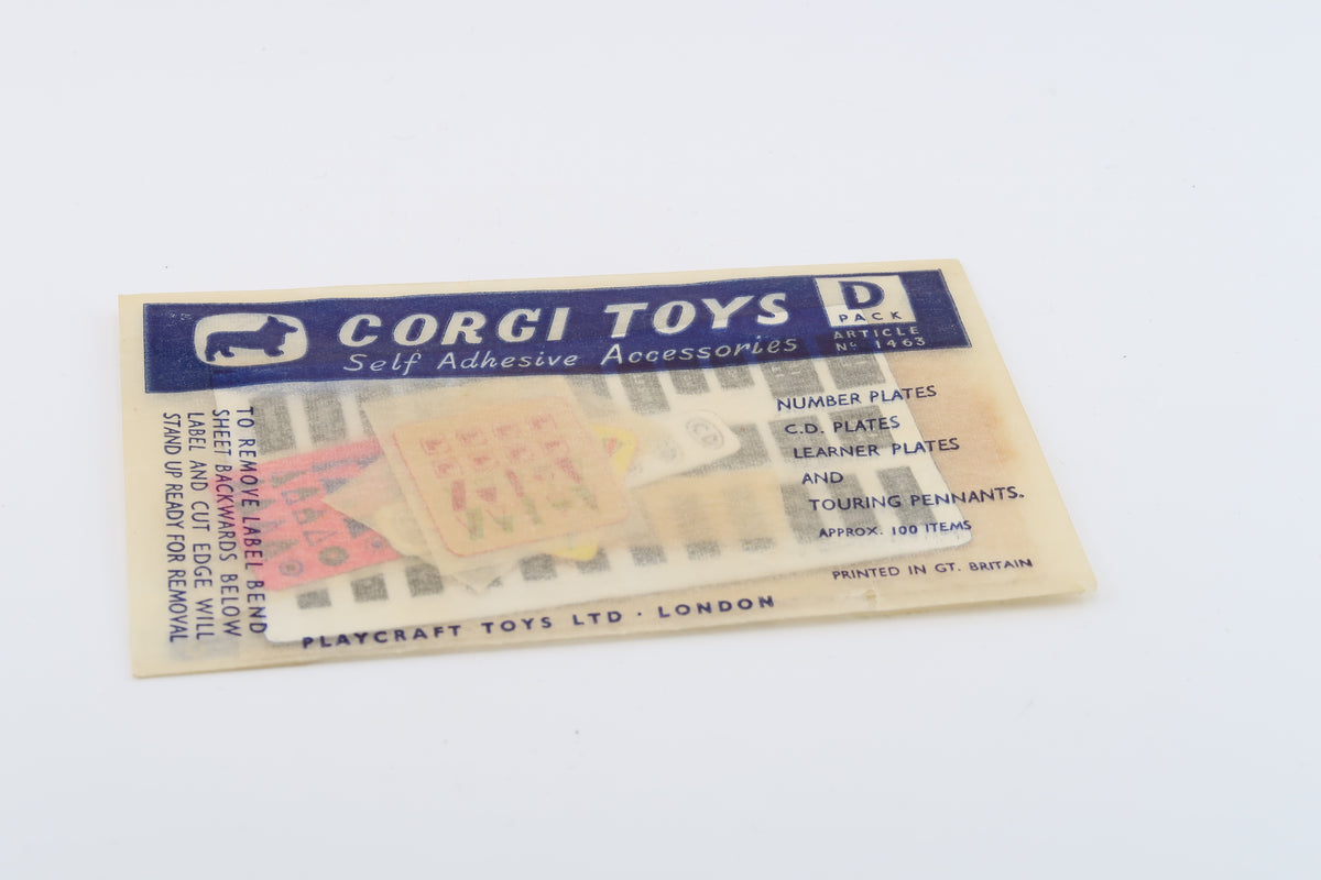 CORGI TOYS - SELF ADHESIVE ACCESSORIES - D PACK - ARTICLE 1463 - 1960