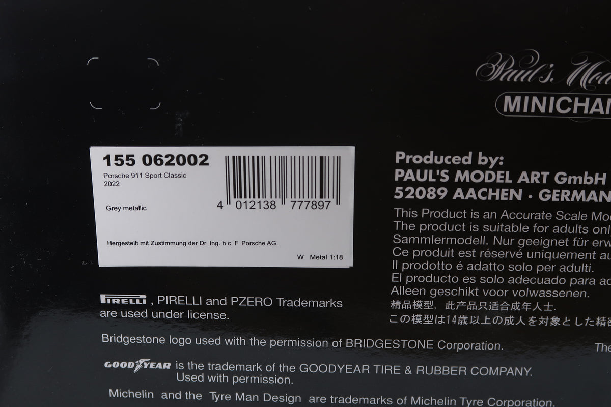 MINICHAMPS - PORSCHE 911 ( 992 ) SPORT CLASSIC - 2022 - 1:18 - GRAU METALLIC